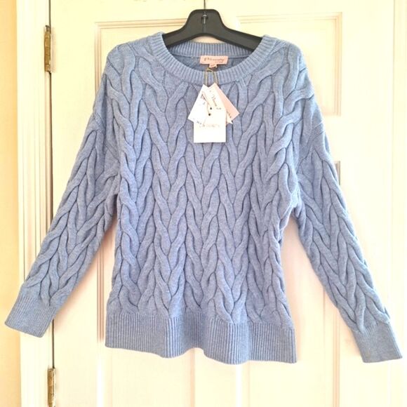 NWT Philosophy Preppy Cozy Chunky Cable Knit Sweater Pullover Blue L SOFT NEW - Picture 12 of 15